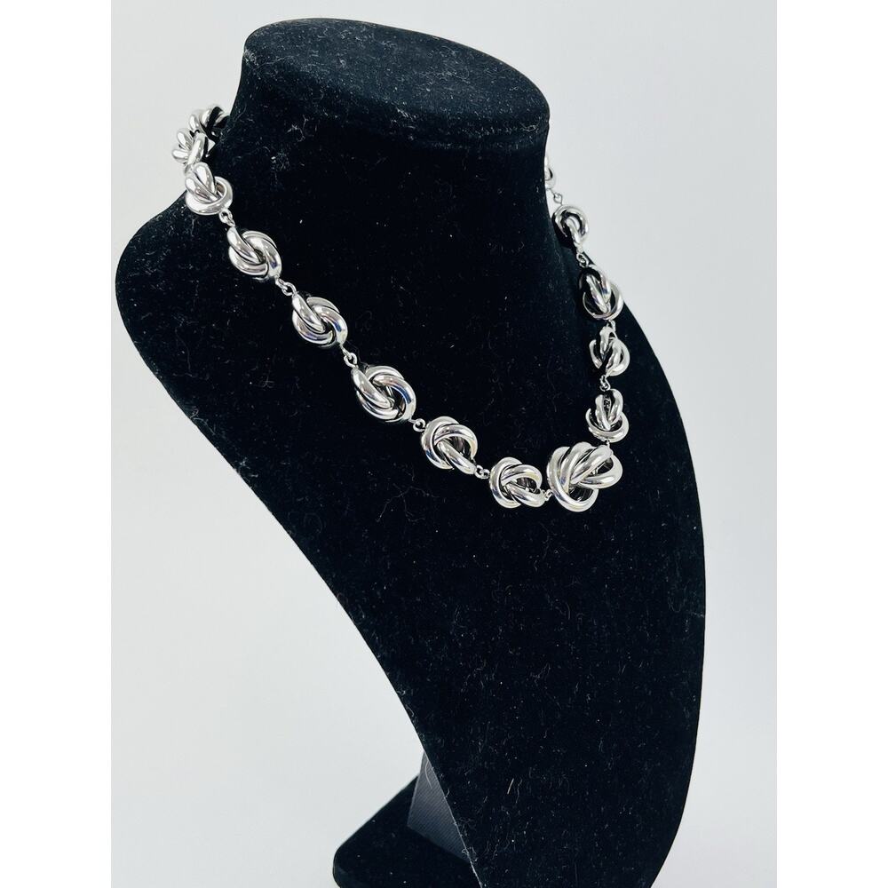 Lia Sophia Silver Tone Love Knots Necklace Balls Link Chain Bib Collar Statement